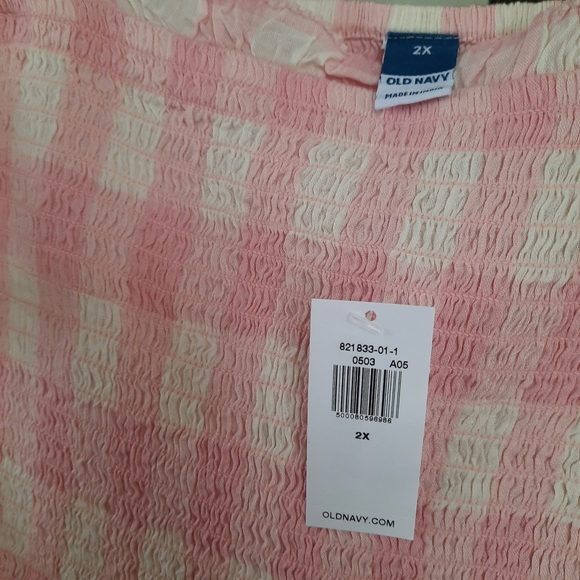 Old Navy Sleeveless Ruffle Trim Smock Gingham Blouse NWT Pink Pastel Plus Sz 2X - Picture 8 of 11